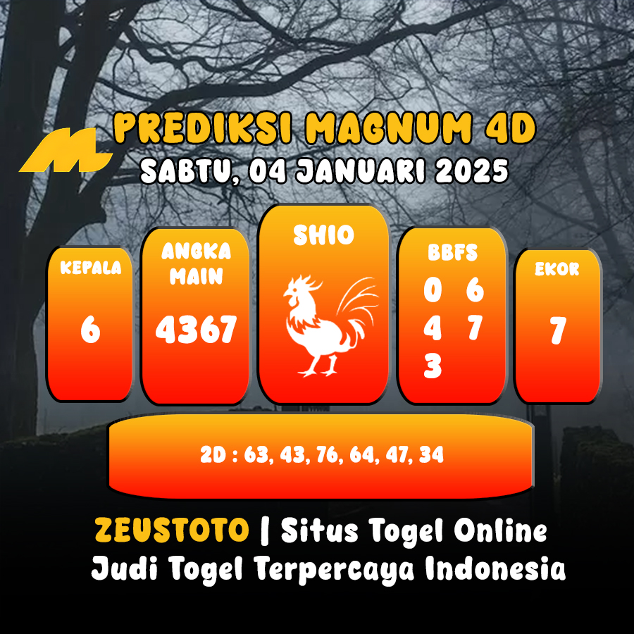 PREDIKSI ANGKA KELUARAN MAGNUM4D HARI INI SABTU 04 JANUARI 2025